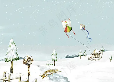 手绘梦幻郊外雪景风景插画图片 手绘梦幻郊外雪景风景插画图片