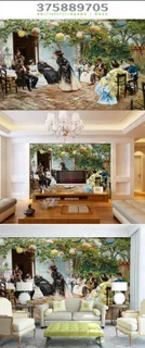 人物聚会油画背景墙