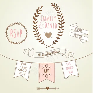 婚礼请柬模板黑板风格矢量卡