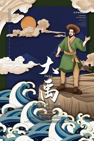 大禹中国古代神话传说插画海报