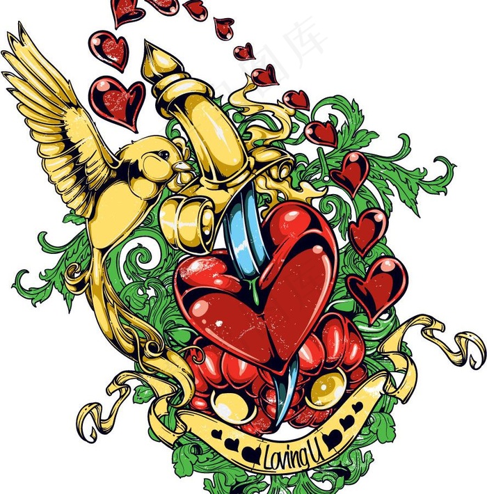 爱心丝带小鸟t恤图案图片