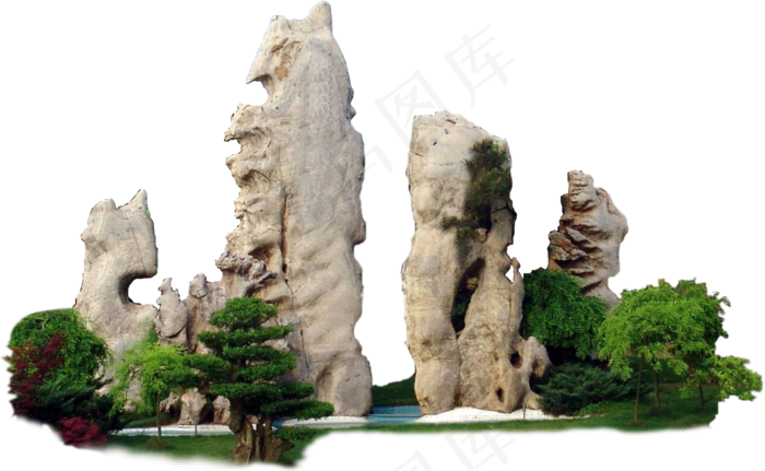 园林景观假山石林PNG免扣素材(610X1347)