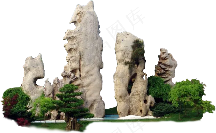 园林景观假山石林PNG免扣素材(610X1347)