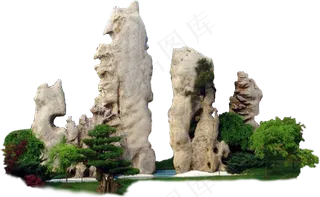 园林景观假山石林PNG免扣素材