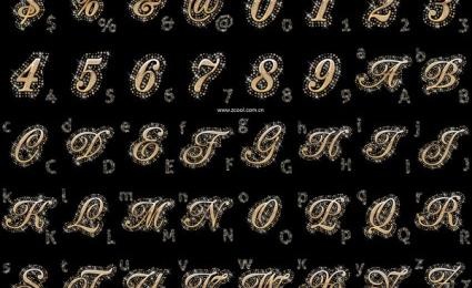 钻石镶嵌在英文字母的阿拉伯数字和符...eps,ai矢量模版下载