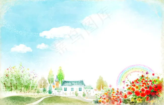 手绘风景画psd模版下载