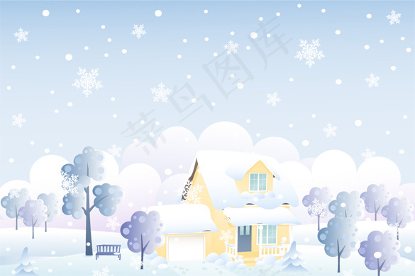在树的背景多雪的冬天的家
