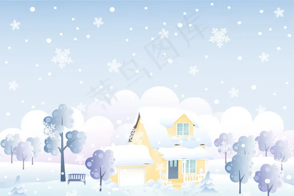 在树的背景多雪的冬天的家