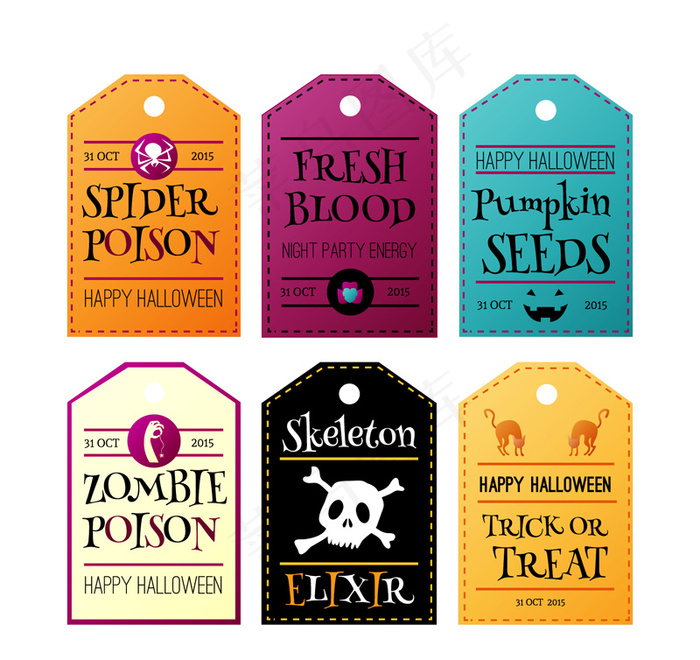 6款彩色万圣夜派对吊牌矢量图