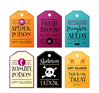 6款彩色万圣夜派对吊牌矢量图