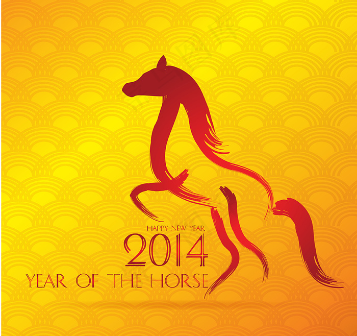 2014马年墨迹红马腾跃金黄底质感