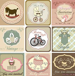 童趣婴儿用品标签背景矢量素材图片