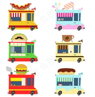 卡通食物快餐车矢量素材下载