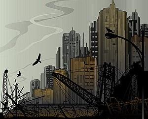 颓废的城市建筑工地矢量素材