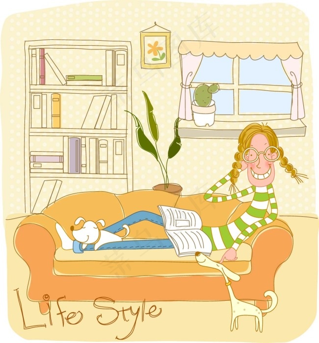 沙发上看书的女生