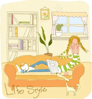 沙发上看书的女生