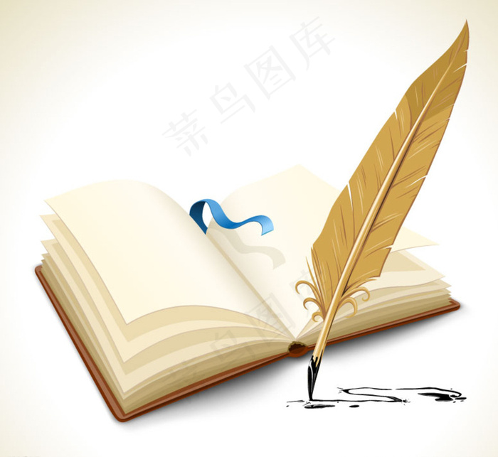 羽毛笔与记事本矢量素材图片