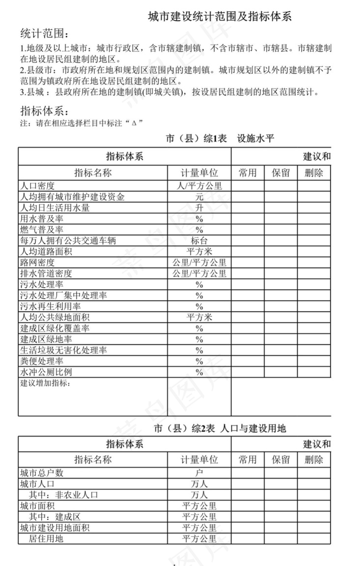 城市建设统计范围及指标体系