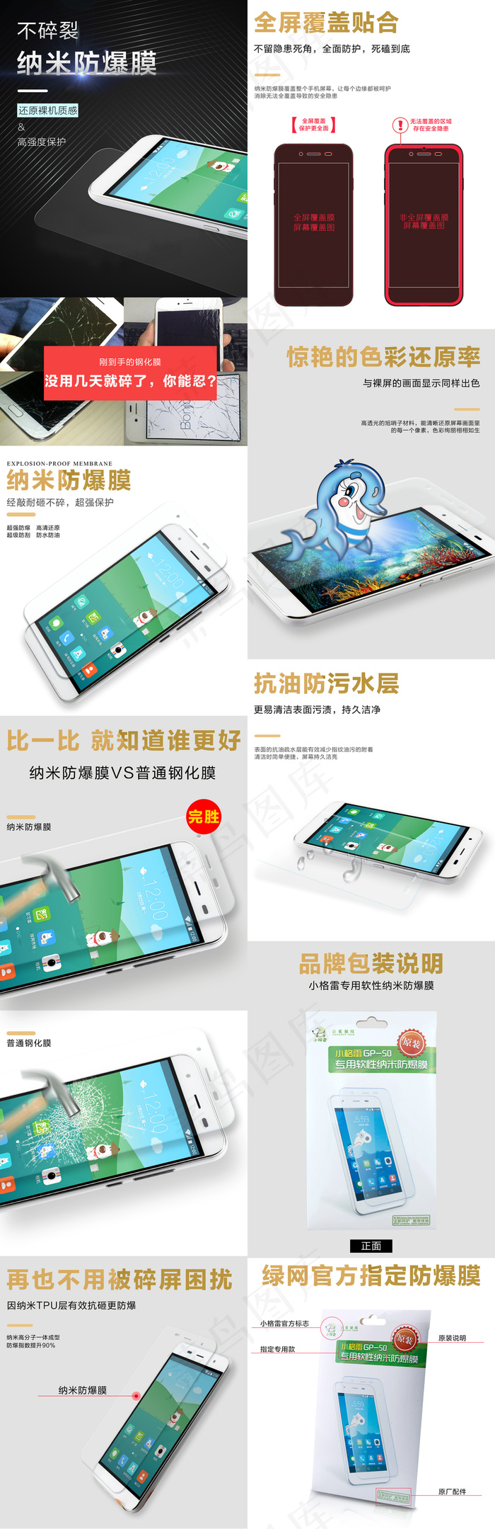 淘宝手机钢化膜详情页psd分层素材psd模版下载