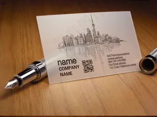 黑白创意城市建筑剪影透明名片设计