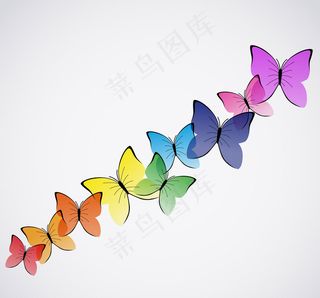 唯美漂亮七彩彩色蝴蝶分层失量图