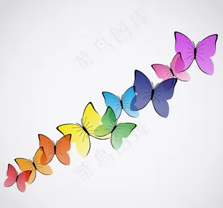 唯美漂亮七彩彩色蝴蝶分层失量图