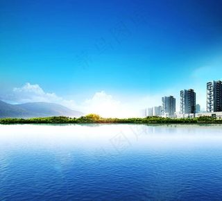 蓝天白云湖水湖景图片