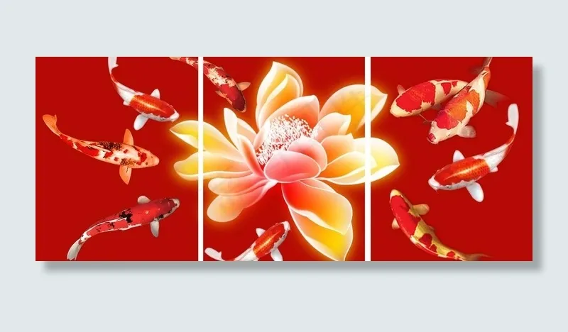 九鱼莲花图装饰画图片(6300X2953(DPI:150))psd模版下载