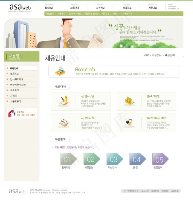 浅绿色韩国网站模板列表页