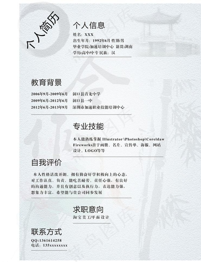 个人简历图片cdr矢量模版下载