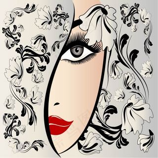 花纹娇魅女性剪影插画素材