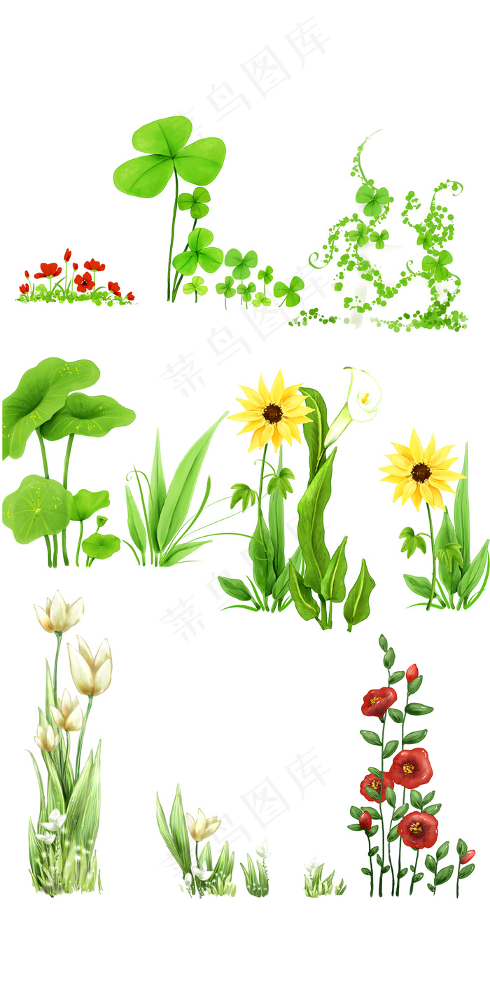 唯美水彩树藤花卉花纹图案