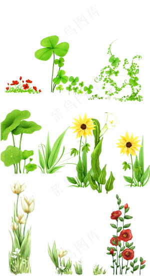 唯美水彩树藤花卉花纹图案