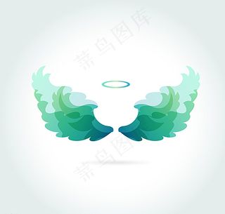绿色天使光环和翅膀矢量图图片