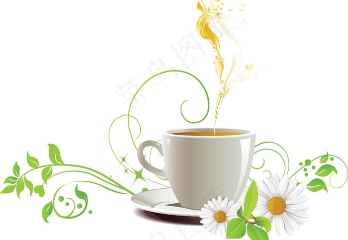 动感线条绿叶菊花茶图片eps,ai矢量模版下载