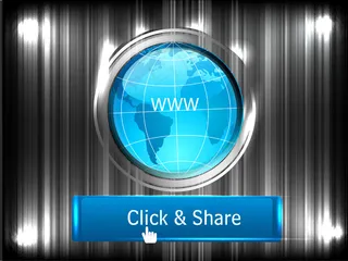 社交网络的主题显示一个环球点击分享的概念