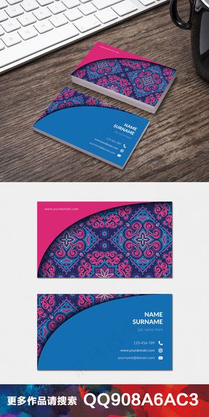 复古手绘水彩花纹民族名片卡片设计9...