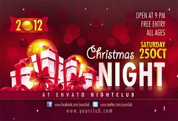 红色圣诞夜购物海报psd素材