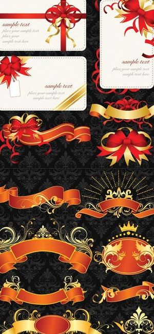 丝带与卡片矢量素材