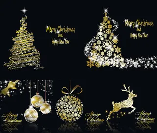 金光闪闪的圣诞节元素矢量素材