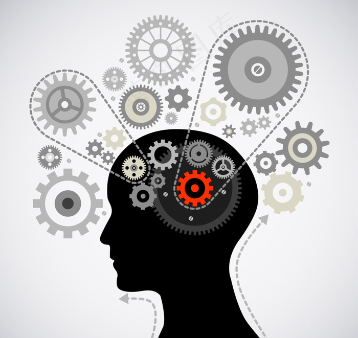 创意大脑剪影齿轮素材