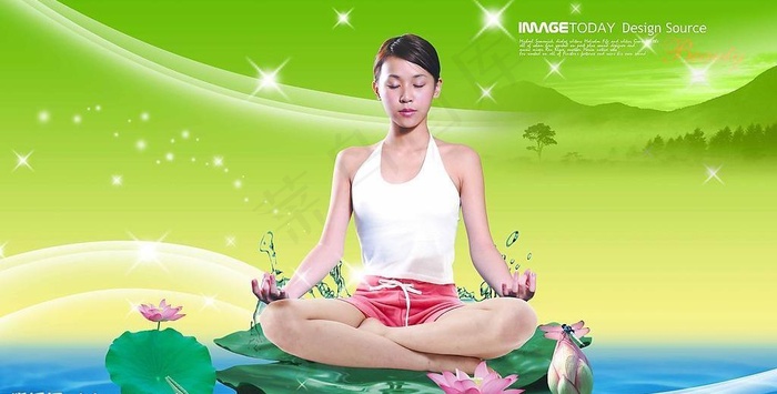 莲花座瑜伽美女psd分层素材图片