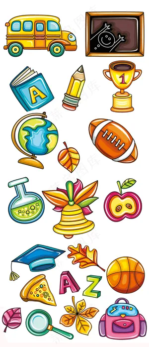 学校学习用品卡通手绘eps矢量素材