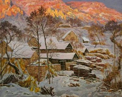 山乡初冬 油画图片