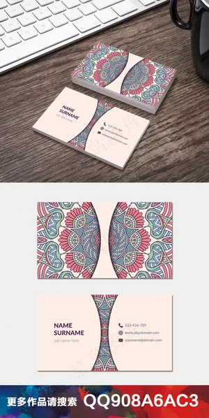 复古手绘水彩花纹民族名片卡片设计9...