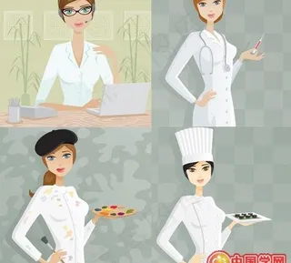 4款不同职业的现代女性插画矢量素材