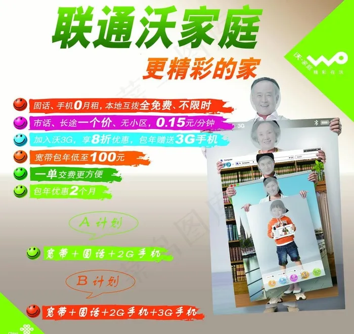 联通沃家庭图片psd模版下载