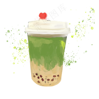 手绘红豆奶茶