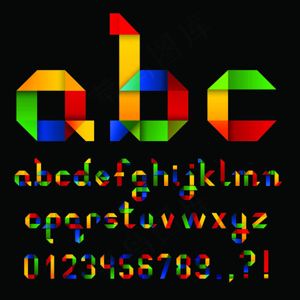折纸带26个英文字母和数字矢量素材...eps,ai矢量模版下载