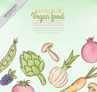 手工绘制健康食品的背景与配料